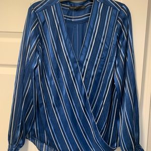 New White House black market WHBM blue stripe surprise blouse top shirt wrap